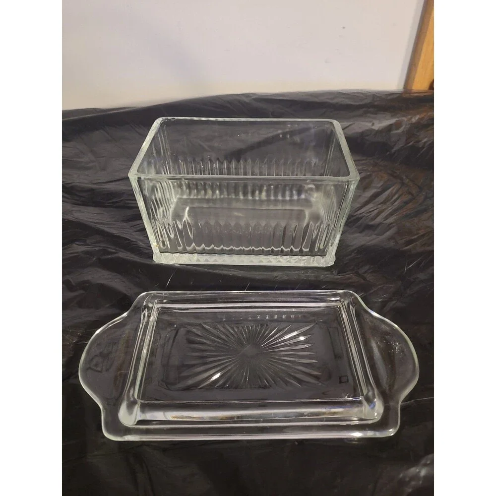 Vintage 2 Pcs Refrigerator Glass Butter Dish Keeper 7.5